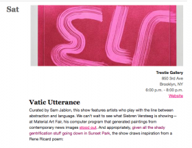 "Vatic Utterance," curated by Sam Jablon, on Art F City's "This Week's Must See Art Events"